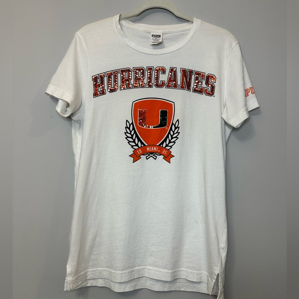 PINK Victoria's Secret Women’s Miami Hurricanes Soft White Top Tee Shirt XS